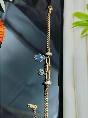 Gold-Tone Hamsa & Evil Eye Charm Bracelet - Blue Accents